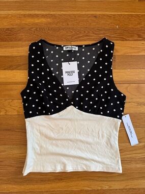 Princess Polly Black & Cream Polka Dot Bustier Tank Top size 6
